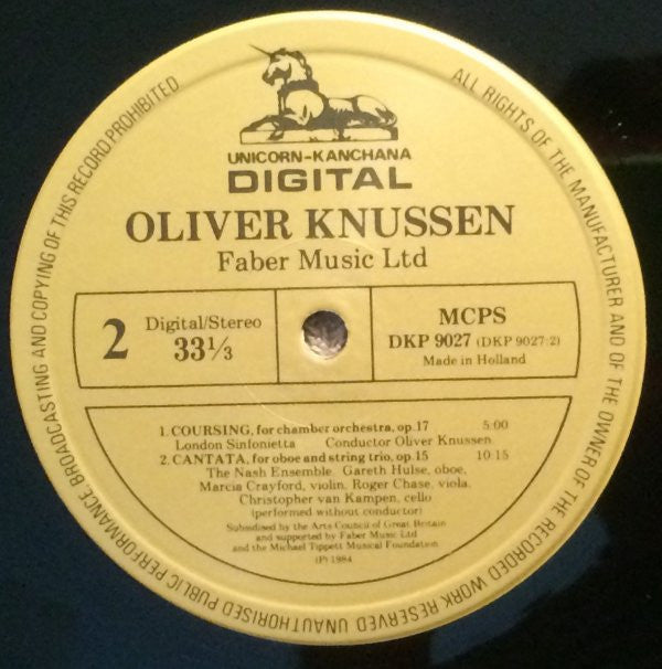 Oliver Knussen, London Sinfonietta, The Nash Ensemble, Elaine Barry, Linda Hirst, Oliver Knussen : Symphony No.2 / Trumpets / Coursing / Cantata (LP, Album)