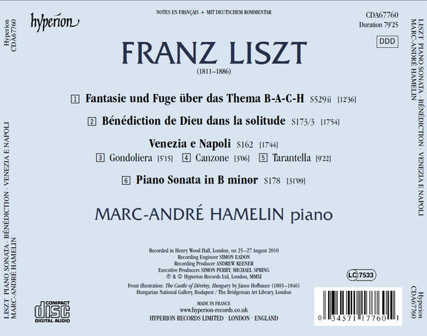 Franz Liszt, Marc-André Hamelin : Piano Sonata, Bénédiction, Venezia e Napoli (CD, Album)