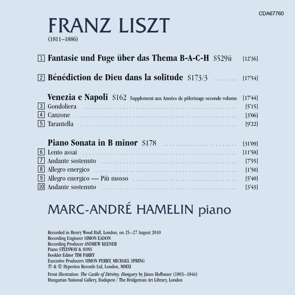 Franz Liszt, Marc-André Hamelin : Piano Sonata, Bénédiction, Venezia e Napoli (CD, Album)