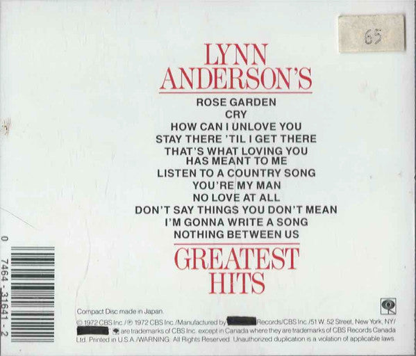 Lynn Anderson : Lynn Anderson's Greatest Hits (CD, Comp, RE)