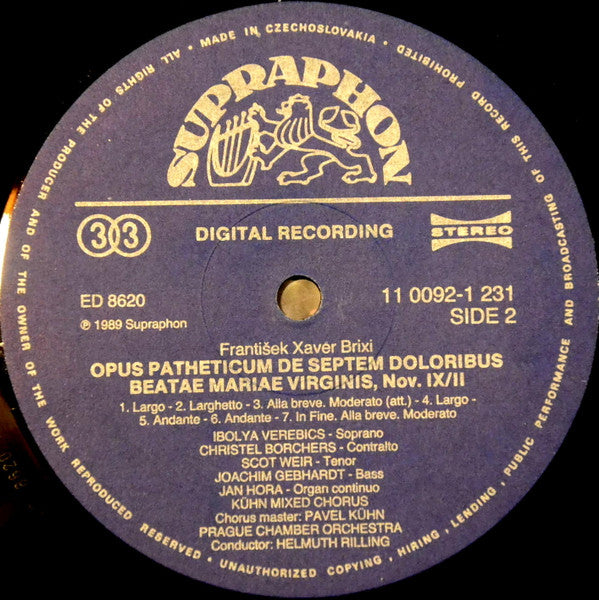 František Xaver Brixi - Ibolya Verebics, Christel Borchers, Scot Weir, Joachim Gebhardt, Kühn Mixed Choir, Prague Chamber Orchestra, Helmuth Rilling : Missa Integra / Opus Patheticum (LP)