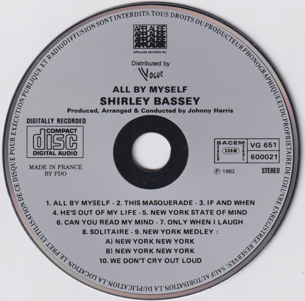 Shirley Bassey : All By Myself (CD, Album, RP)