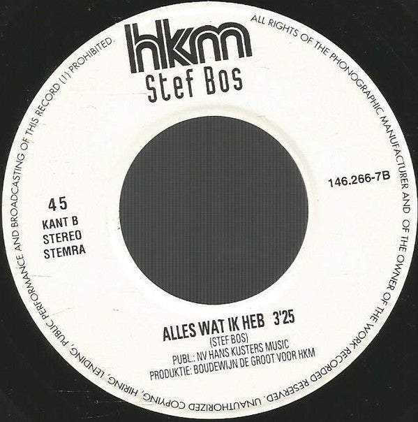 Stef Bos : De Radio (7", Single)