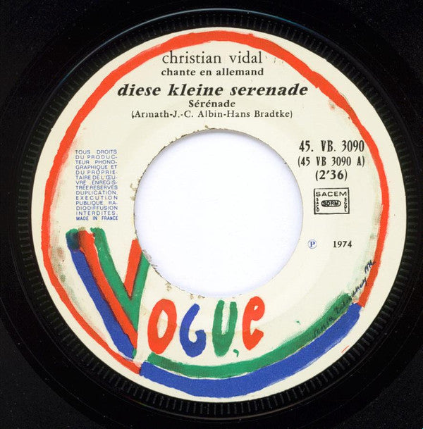 Christian Vidal : Diese Kleine Serenade / Angelique   (7", Single)