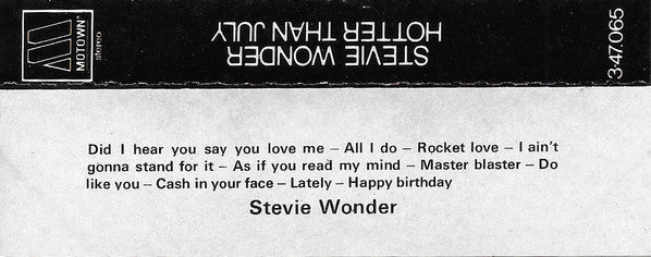 Stevie Wonder : Hotter Than July (Cass, Album, RE)
