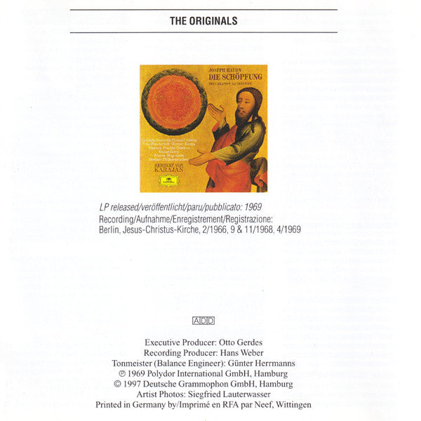 Joseph Haydn – Gundula Janowitz · Christa Ludwig · Fritz Wunderlich · Werner Krenn . Dietrich Fischer-Dieskau · Walter Berry / Wiener Singverein, Berliner Philharmoniker, Herbert von Karajan : Die Schöpfung = The Creation = La Création (2xCD, Album, RE, RM)