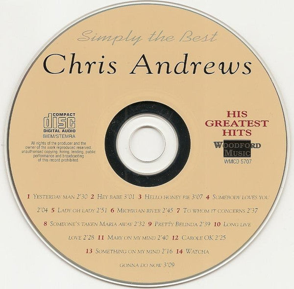 Chris Andrews (3) : His Greatest Hits (CD, Comp)
