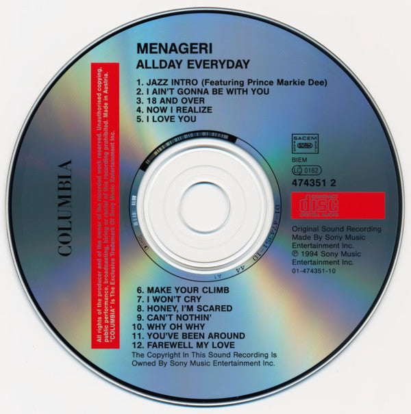 Menageri : All Day Every Day (CD, Album, 12 )