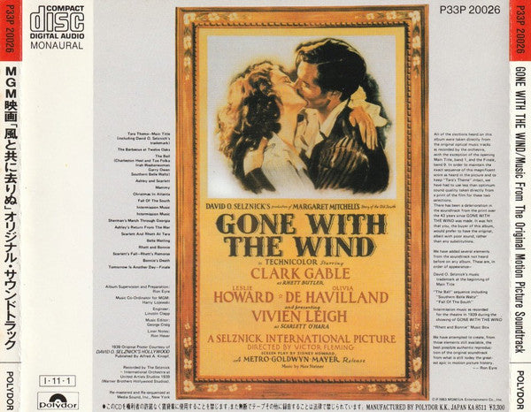 Max Steiner : Gone With The Wind (Music From The Original Motion Picture Soundtrack) (CD, Album, Mono, RE)