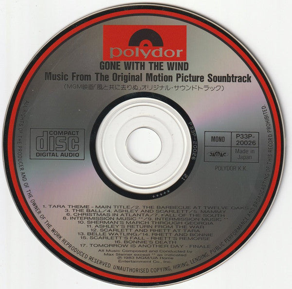 Max Steiner : Gone With The Wind (Music From The Original Motion Picture Soundtrack) (CD, Album, Mono, RE)