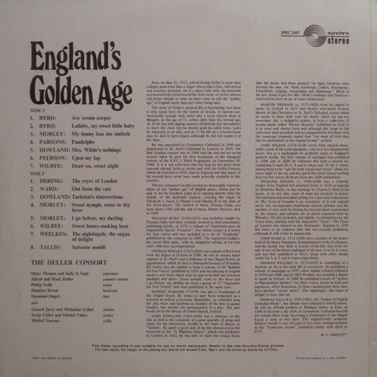 Deller Consort : England's Golden Age (LP)