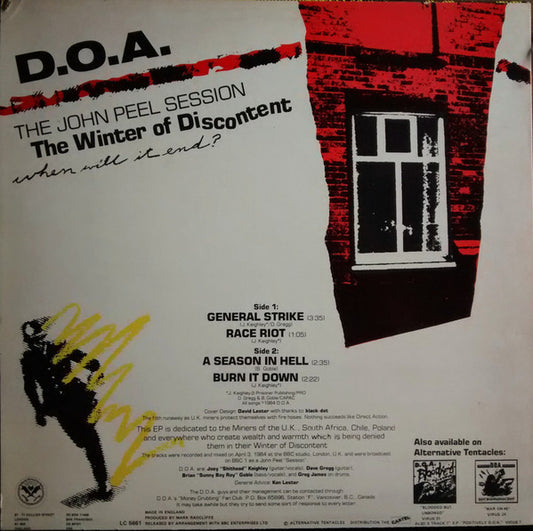 D.O.A. (2) : Don't Turn Yer Back (On Desperate Times) (12", EP, Red)