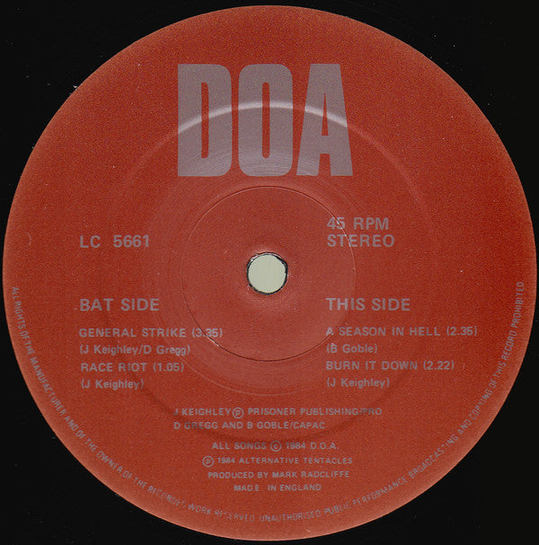 D.O.A. (2) : Don't Turn Yer Back (On Desperate Times) (12", EP, Red)