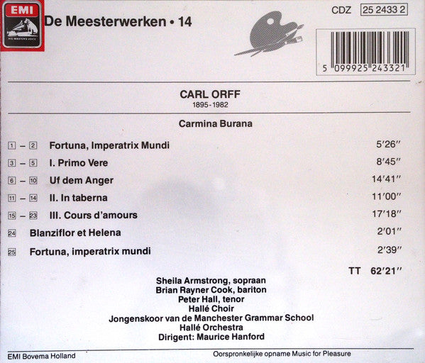 Carl Orff, Sheila Armstrong - Peter Hall (8) - Brian Rayner Cook, Boys Of Manchester Grammar School, Hallé Choir & Hallé Orchestra, Maurice Handford : Carmina Burana (CD, Album, RE)