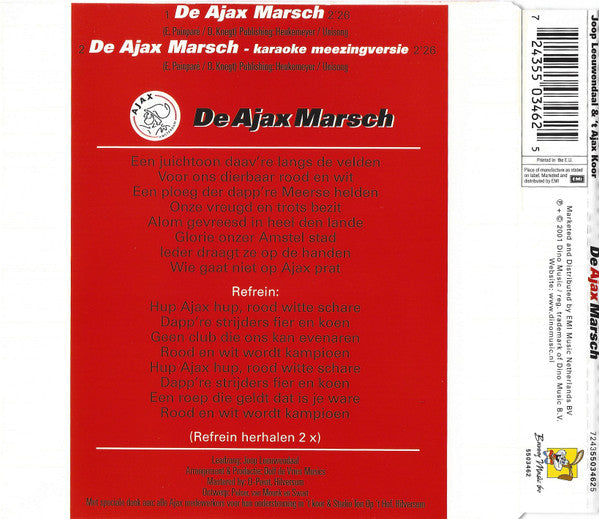 Jaap Leeuwendaal & Ajax Koor : De Ajax Marsch (CD, Single)