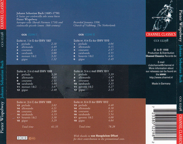 Johann Sebastian Bach | Pieter Wispelwey : 6 Suites Per Violoncello Solo Senza Basso (2xCD, Album)