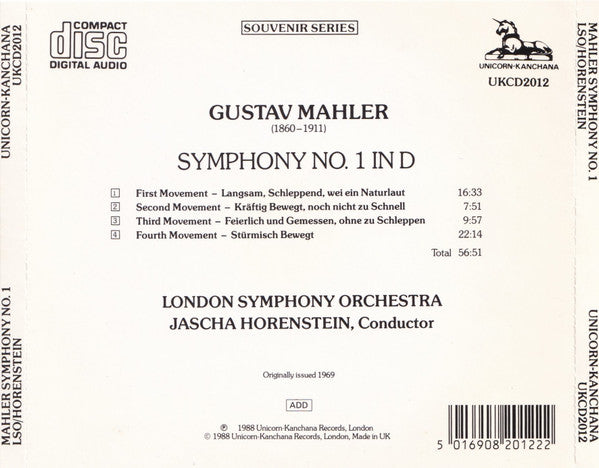 Gustav Mahler - London Symphony Orchestra, Jascha Horenstein : Symphony No. 1 (CD, RE)