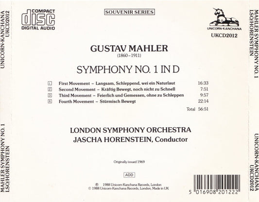 Gustav Mahler - London Symphony Orchestra, Jascha Horenstein : Symphony No. 1 (CD, RE)