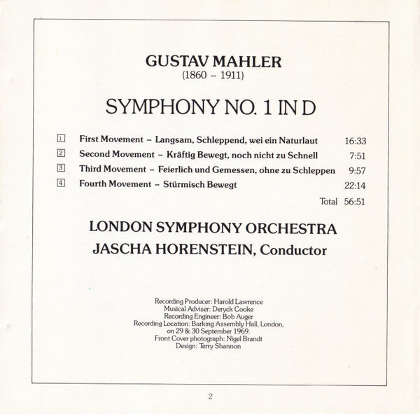 Gustav Mahler - London Symphony Orchestra, Jascha Horenstein : Symphony No. 1 (CD, RE)