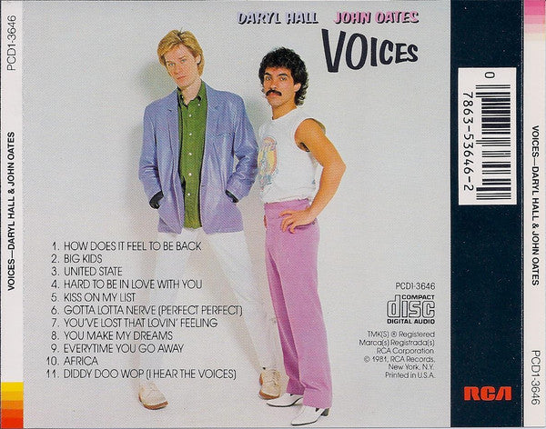 Daryl Hall & John Oates : Voices (CD, Album, RE)