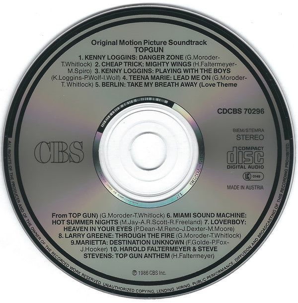 Various : Top Gun - Original Motion Picture Soundtrack (CD, Album, RE, Aus)