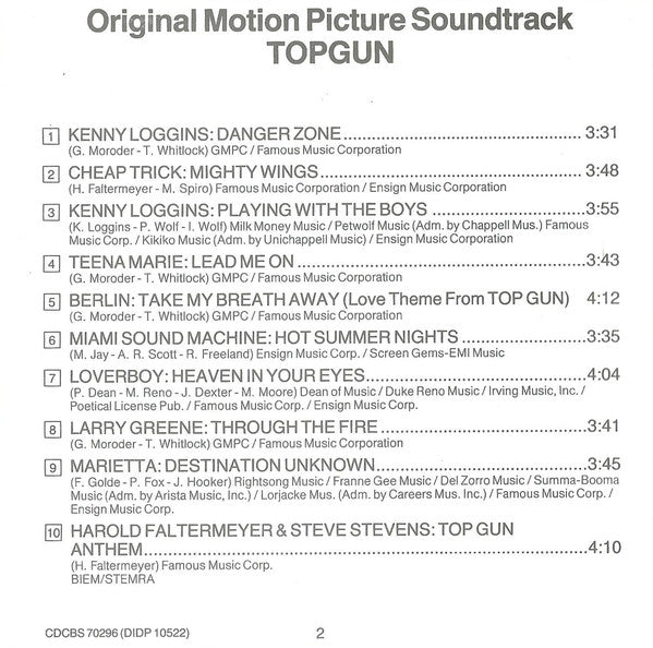 Various : Top Gun - Original Motion Picture Soundtrack (CD, Album, RE, Aus)