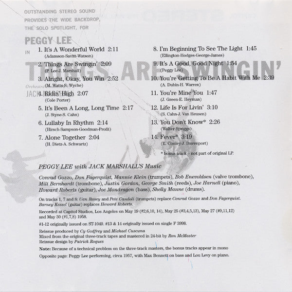 Peggy Lee : Things Are Swingin' (CD, Album, Copy Prot., RE)