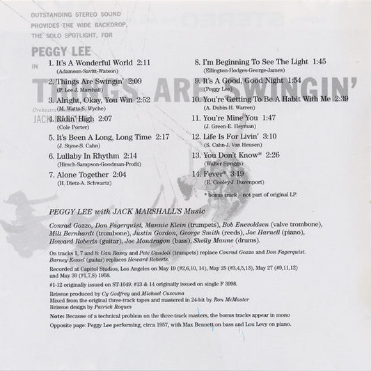 Peggy Lee : Things Are Swingin' (CD, Album, Copy Prot., RE)