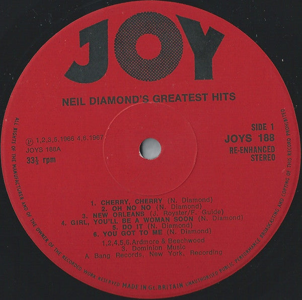 Neil Diamond : Neil Diamond's Greatest Hits (LP, Comp, RE, RM, Red)