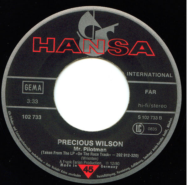 Precious Wilson : We Are On The Race Track / Mr. Pilot Man (7", Single)
