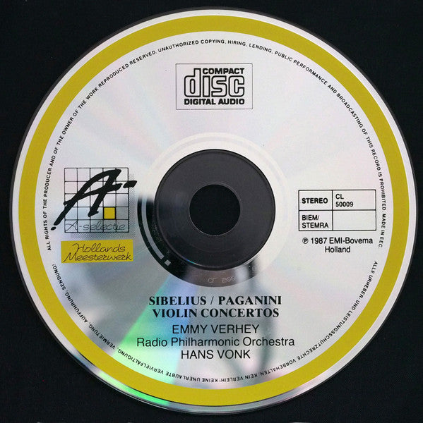 Jean Sibelius, Niccolò Paganini - Emmy Verhey, Radio Filharmonisch Orkest, Hans Vonk : Violin Concertos (CD, Album, Comp)