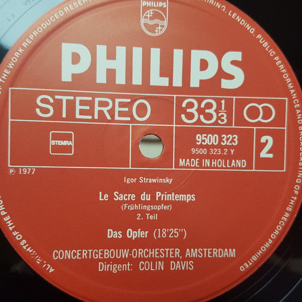 Igor Stravinsky - Concertgebouworkest, Sir Colin Davis : Le Sacre Du Printemps (LP)