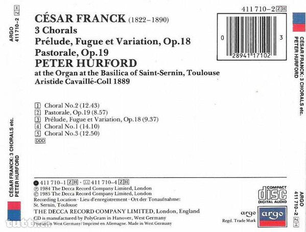 César Franck - Peter Hurford : 3 Chorals (CD, Album, RP)