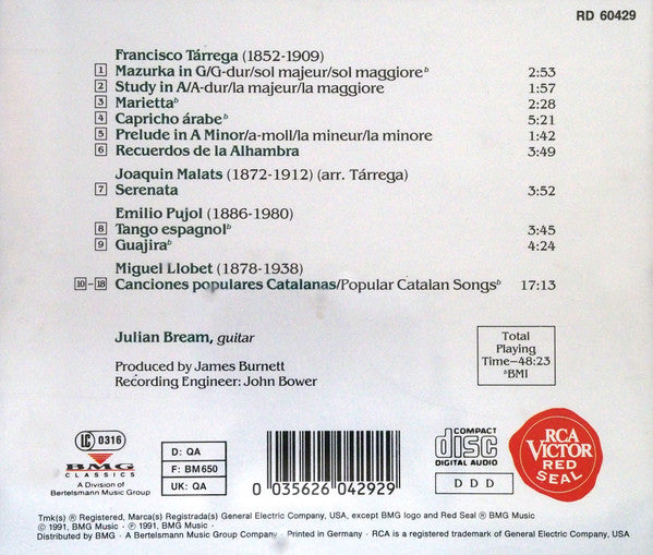 Julian Bream, Miguel Llobet - Emilio Pujol - Francisco Tárrega : La Guitarra Romantica (CD, Album)