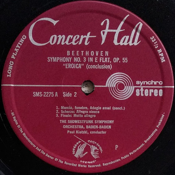 Ludwig van Beethoven, Südwestfunkorchester Baden-Baden · Paul Kletzki : Eroica Symphony (Symphony No. 3 In E Flat, Op. 55) (LP)