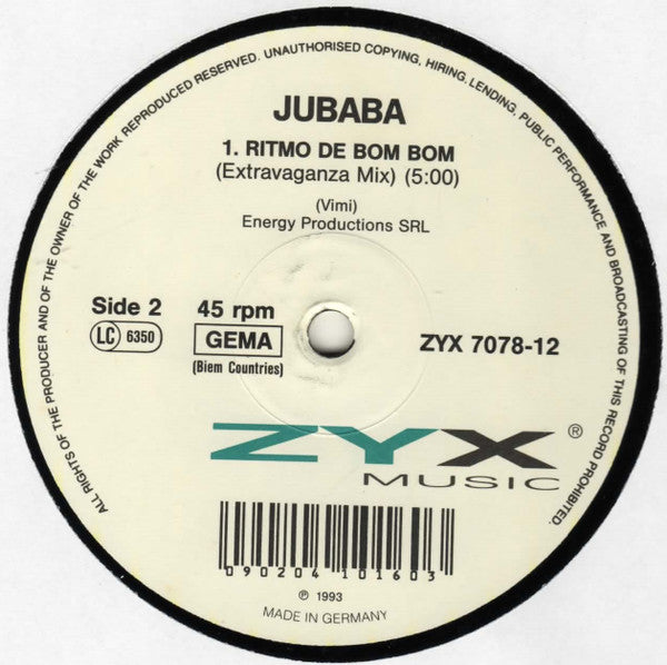 Jubaba : Ritmo De Bom Bom (12", Maxi)