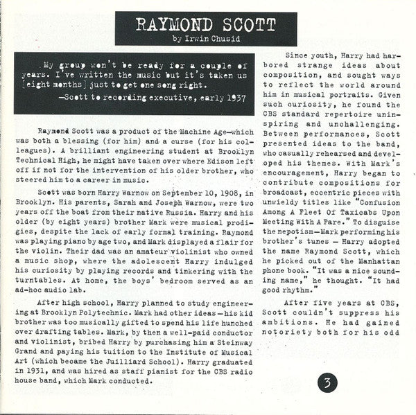 Raymond Scott : The Music Of Raymond Scott - Reckless Nights And Turkish Twilights (CD, Album, Comp)