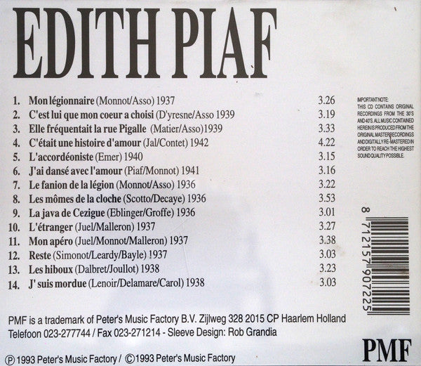 Edith Piaf : Les Plus Grands Artistes Francais Edith Piaf  (CD, Comp)