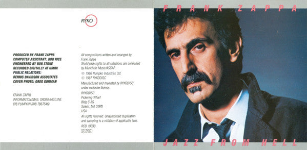 Frank Zappa : Jazz From Hell (CD, Album, RE)
