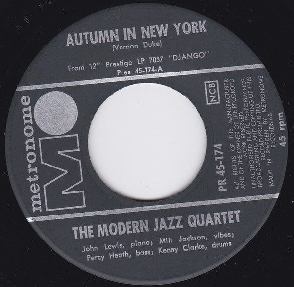 The Modern Jazz Quartet : Autumn In New York / The Queen's Fancy (7", Single)