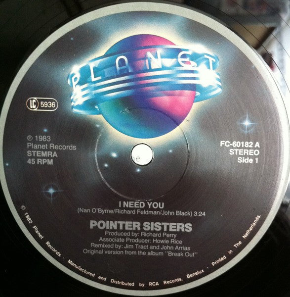 Pointer Sisters : I Need You / I'm So Excited (12")