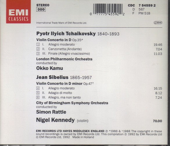 Nigel Kennedy, Pyotr Ilyich Tchaikovsky, Jean Sibelius : Violin Concertos (CD, Comp)