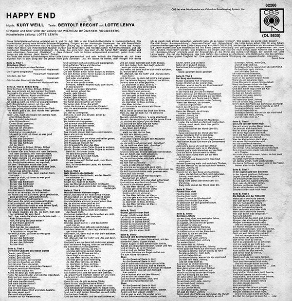 Lotte Lenya , Musik: Kurt Weill , Text: Bertolt Brecht : Happy End (LP)