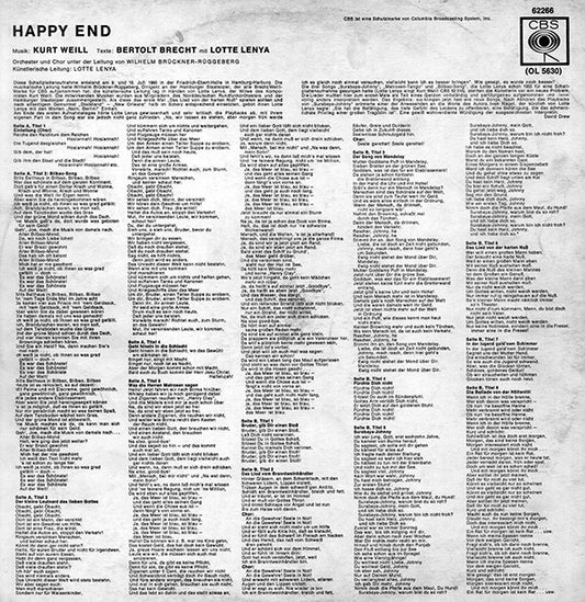 Lotte Lenya , Musik: Kurt Weill , Text: Bertolt Brecht : Happy End (LP)