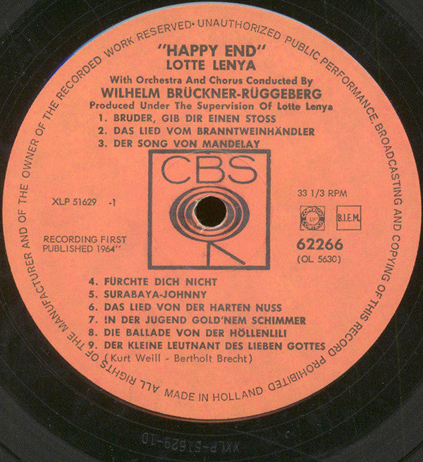 Lotte Lenya , Musik: Kurt Weill , Text: Bertolt Brecht : Happy End (LP)