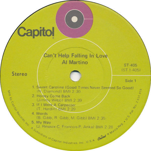 Al Martino : Can't Help Falling In Love (LP, Album, Jac)