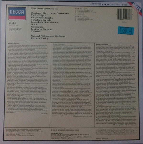 Gioacchino Rossini, National Philharmonic Orchestra, Riccardo Chailly : Ouvertures = Ouvertures = Ouvertüren Vol. 2 = Folge 2 (LP)