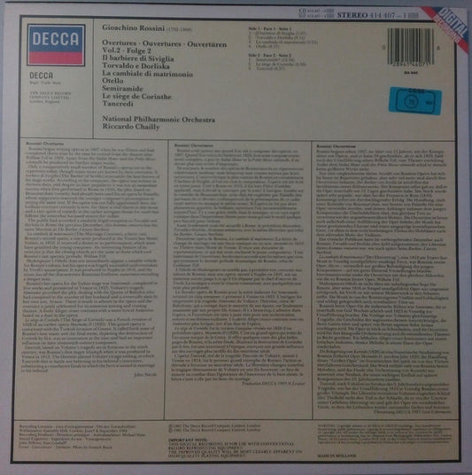 Gioacchino Rossini, National Philharmonic Orchestra, Riccardo Chailly : Ouvertures = Ouvertures = Ouvertüren Vol. 2 = Folge 2 (LP)