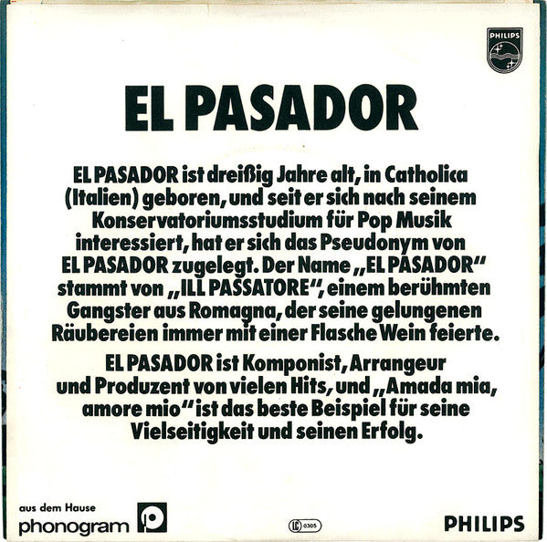 El Pasador : Amada Mia, Amore Mio (7", Single)