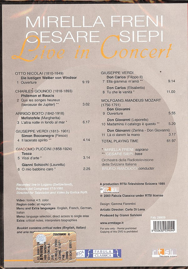 Mirella Freni, Cesare Siepi : Live In Concert (DVD-V)